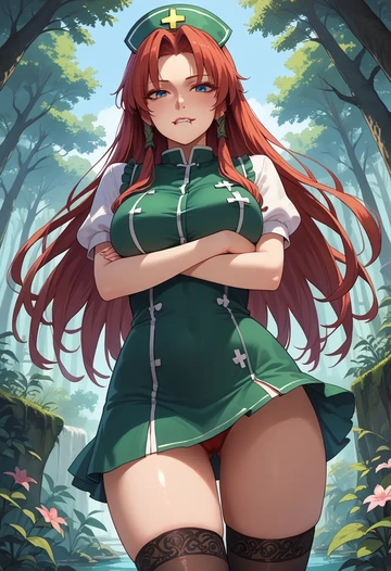 touhou,hong_meiling,nurse pantyhose,mini skirt, sexy  - AI generated anime art