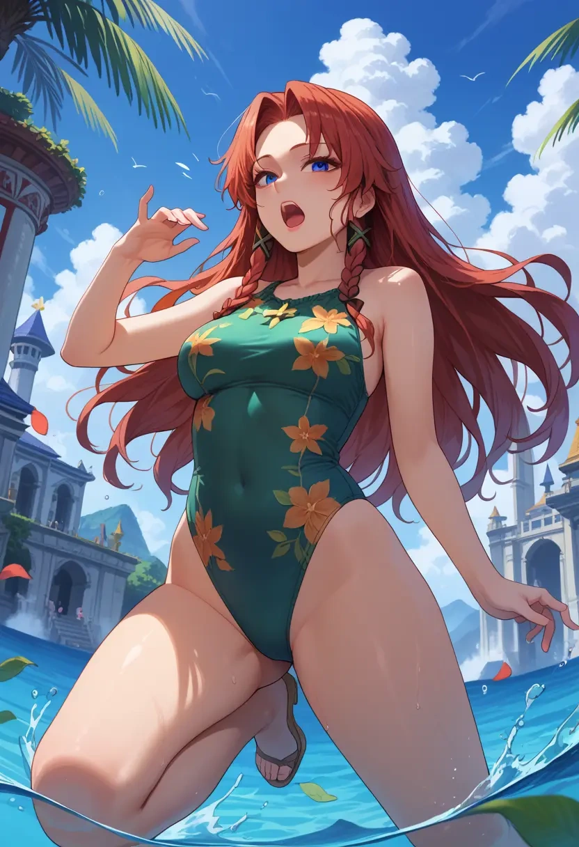 touhou,hong_meiling,swimsuit,floral print  - 