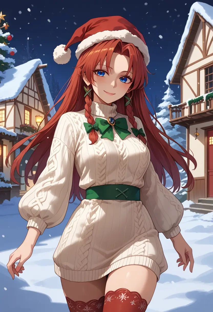 touhou,hong_meiling,Christmas,sweater dress,stockings  - 