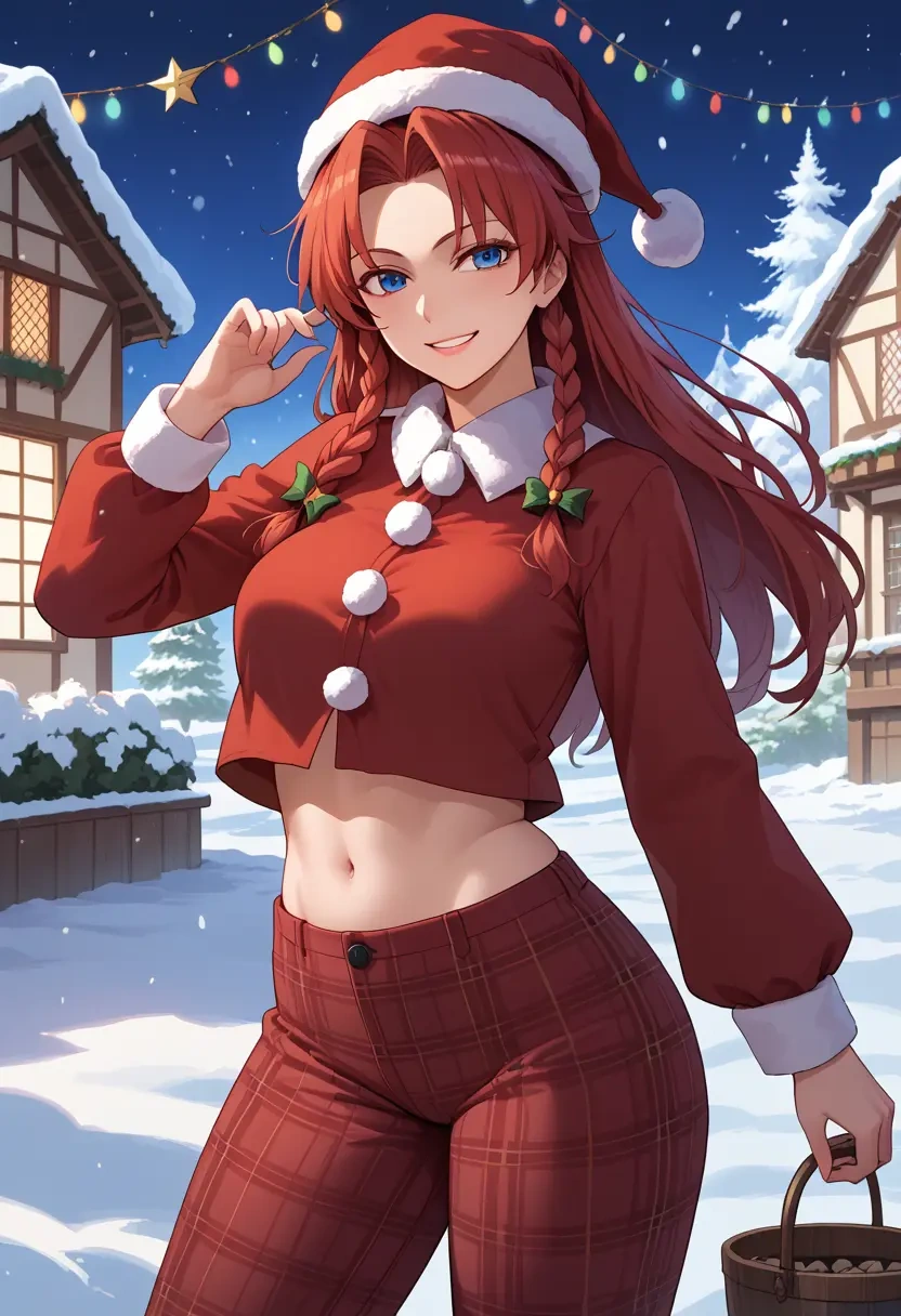 touhou,hong_meiling,Christmas,plaid trousers  - 