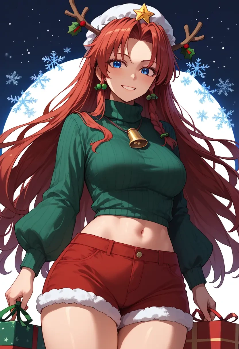 touhou,hong_meiling,Christmas,red velvet shorts,turtleneck sweater  - 