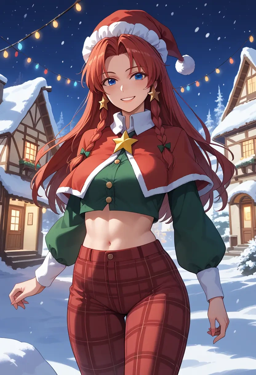 touhou,hong_meiling,Christmas,plaid trousers  - 