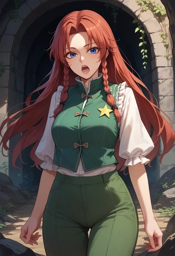 touhou,hong_meiling,vest,quilted,jogger pants  - AI generated anime art