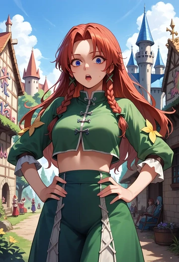 touhou,hong_meiling,cropped graffiti sweatshirt,dolphin shorts  - AI generated anime art