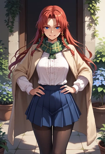 touhou,hong_meiling,winter,student uniform,fur-trimmed coat  - AI generated anime art