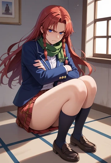 touhou,hong_meiling,winter,student uniform,plaid skirt  - AI generated anime art