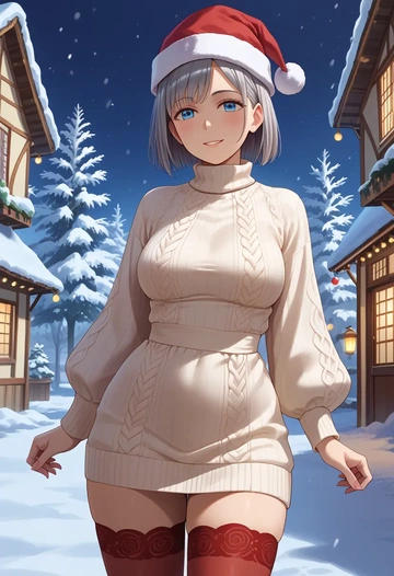 ano_hi_mita_hana_no_namae_wo_bokutachi_wa_mada_shiranai.,honma_meiko,Christmas,sweater dress,stockings  - AI generated anime art