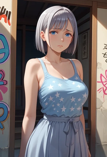 ano_hi_mita_hana_no_namae_wo_bokutachi_wa_mada_shiranai.,honma_meiko,abstract graffiti tank,dolphin shorts  - AI generated anime art