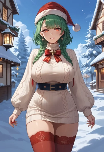 azur_lane,honolulu_(azur_lane),Christmas,sweater dress,stockings  - AI generated anime art