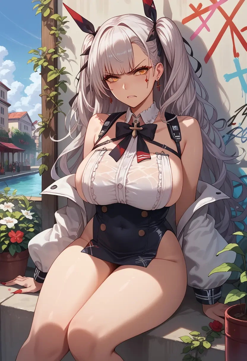 azur_lane,honolulu_(azur_lane),patchwork graffiti top,dolphin shorts  - 