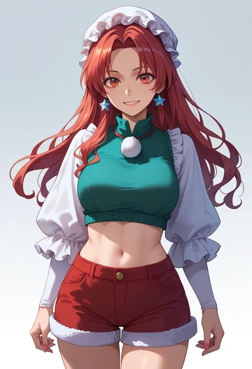 touhou,horikawa_raiko,Christmas,red velvet shorts  - AI generated anime art