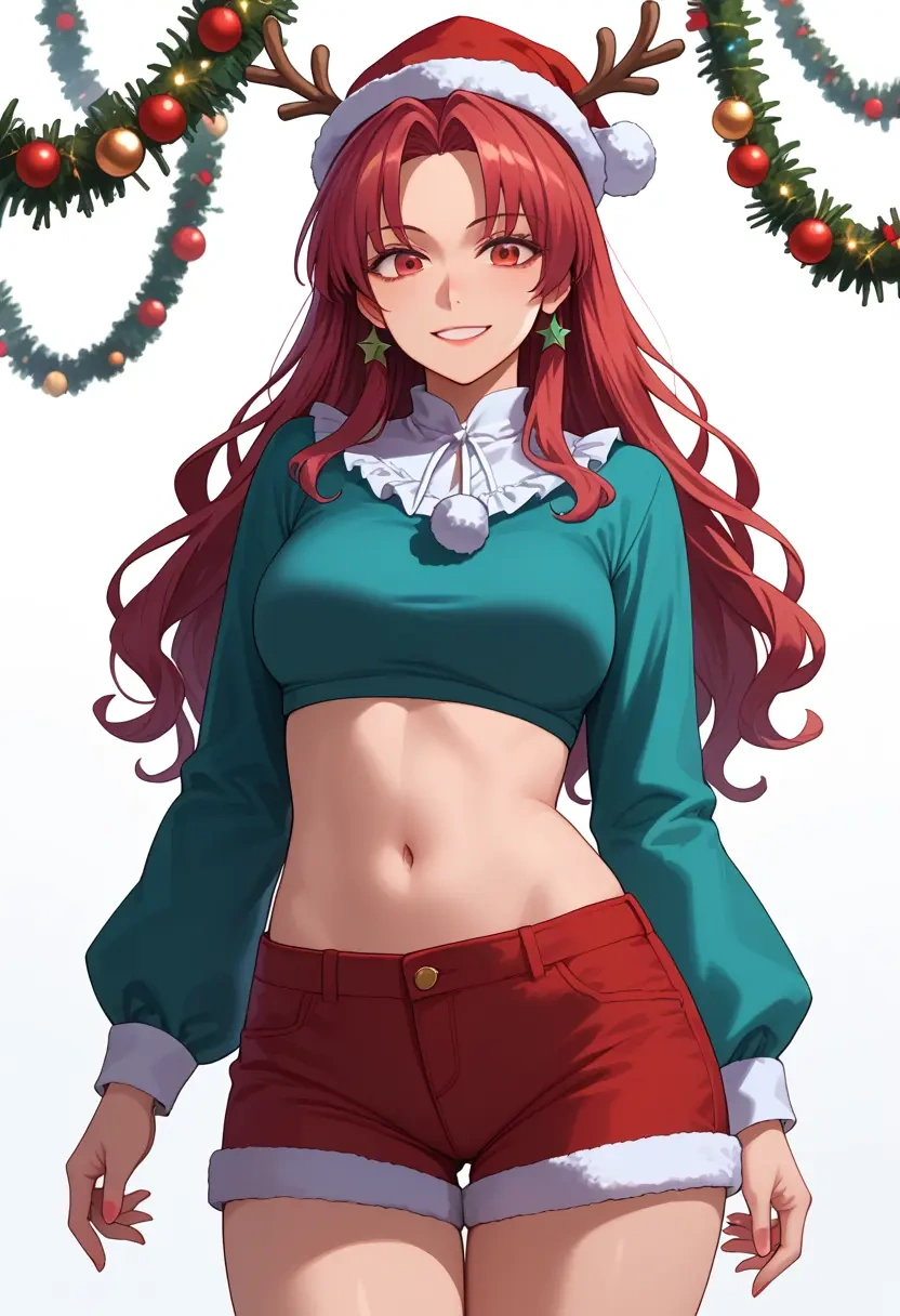 touhou,horikawa_raiko,Christmas,red velvet shorts  - 