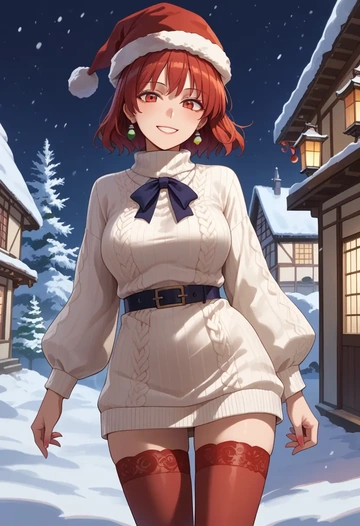 touhou,horikawa_raiko,Christmas,sweater dress,stockings  - AI generated anime art