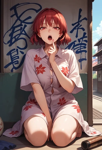 touhou,horikawa_raiko,oversized graffiti shirt,dolphin shorts  - AI generated anime art