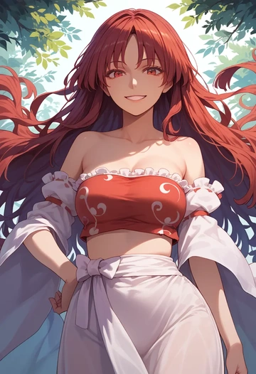 touhou,horikawa_raiko,tube top,jogger shorts  - AI generated anime art