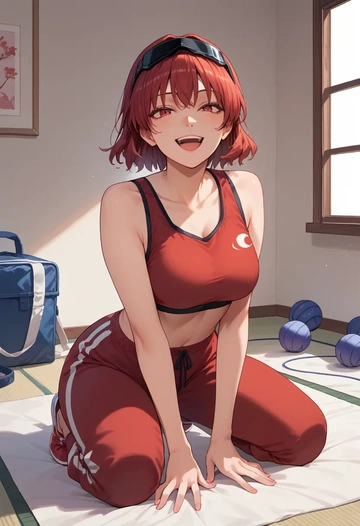 touhou,horikawa_raiko,sports crop,high-waisted shorts  - AI generated anime art