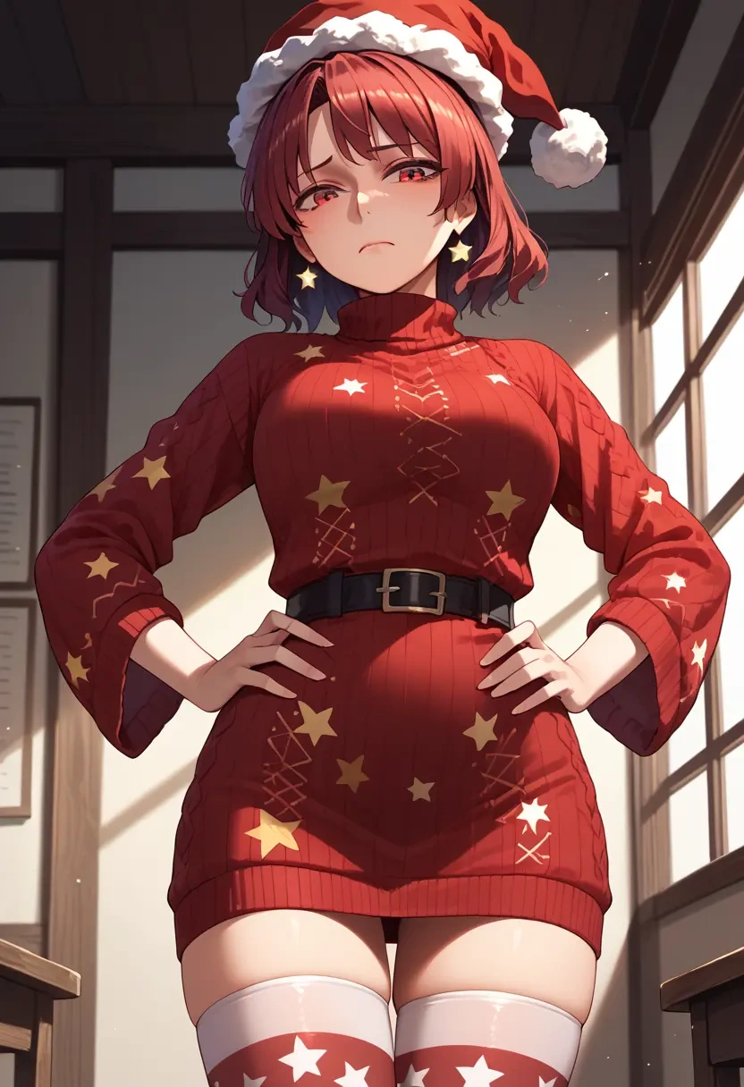 touhou,horikawa_raiko,Christmas,sweater dress,stockings  - 