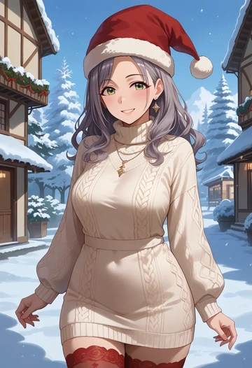 idolmaster,hoshi_syoko,Christmas,sweater dress,stockings  - AI generated anime art