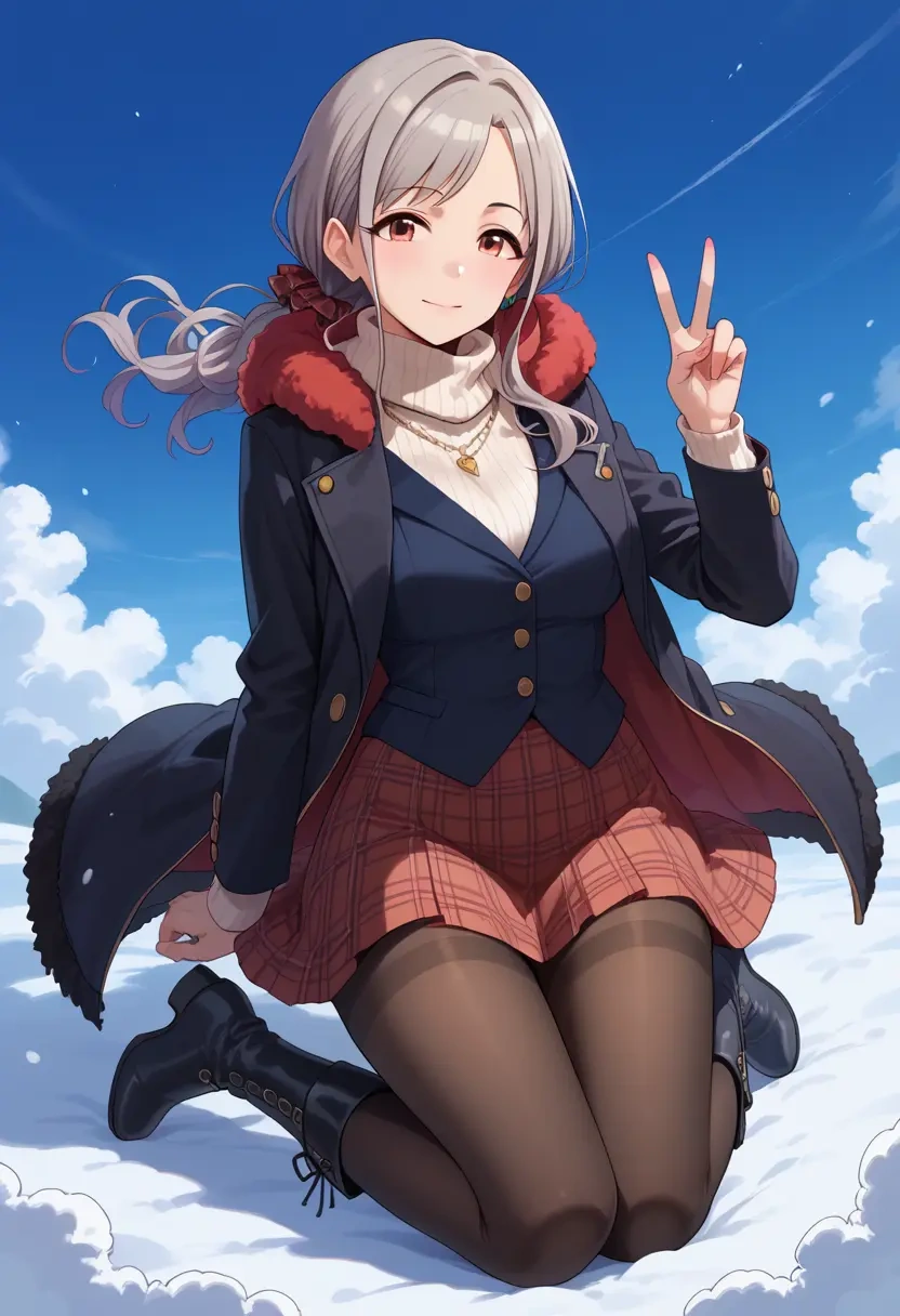 idolmaster,hoshi_syoko,winter,student uniform,fur-collared jacket  - 