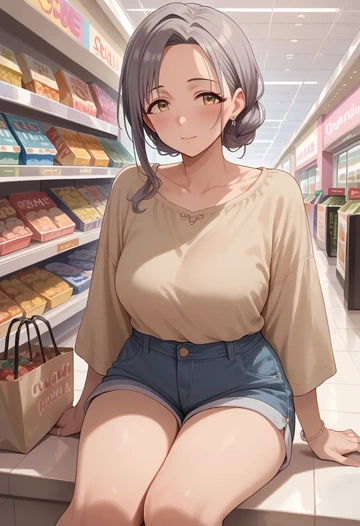 idolmaster,hoshi_syoko,graphic tee,shorts,sneakers  - AI generated anime art