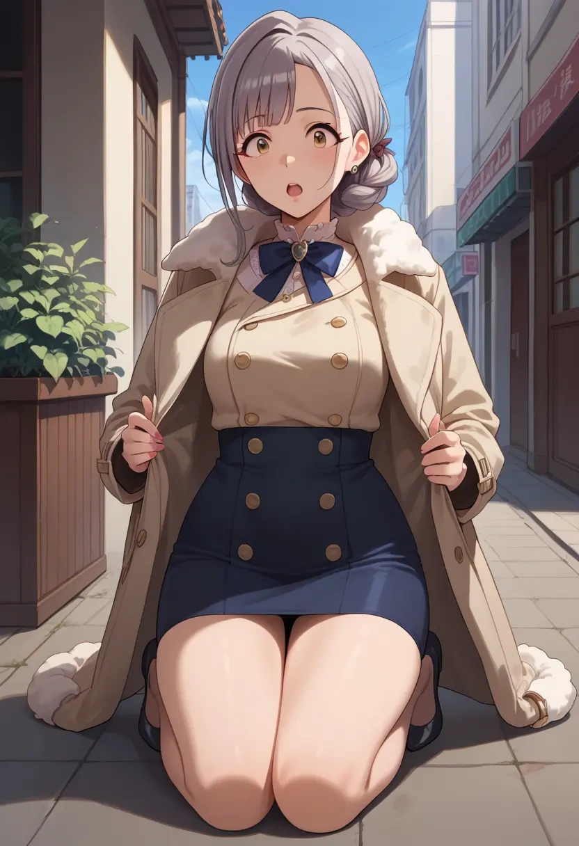 idolmaster,hoshi_syoko,coat,long,double-breasted,pencil skirt  - 