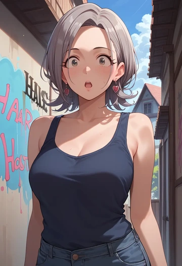 idolmaster,hoshi_syoko,abstract graffiti tank,dolphin shorts  - AI generated anime art