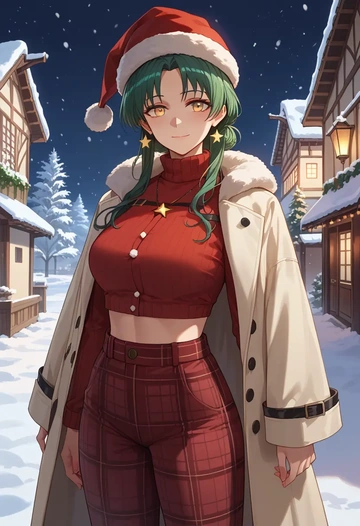 arknights,hoshiguma_(arknights),Christmas,plaid trousers  - AI generated anime art