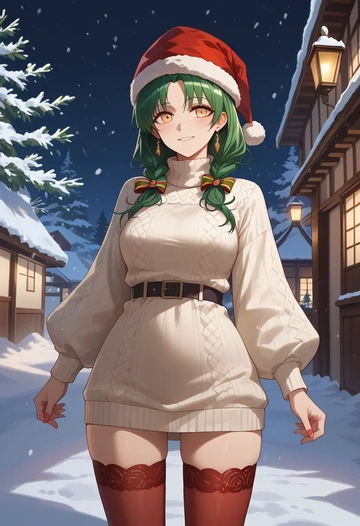 arknights,hoshiguma_(arknights),Christmas,sweater dress,stockings  - AI generated anime art