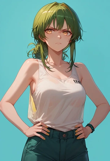 arknights,hoshiguma_(arknights),tank top,drawstring pants  - AI generated anime art