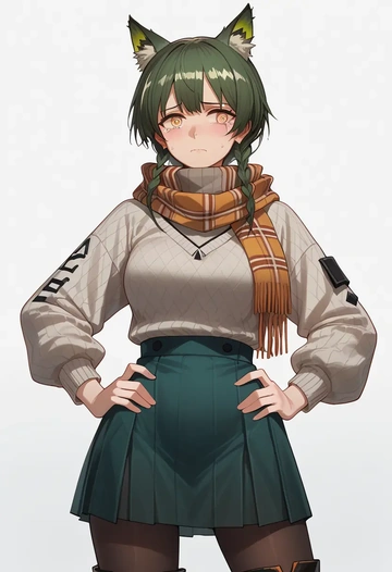 arknights,hoshiguma_(arknights),winter,student uniform,fur-lined parka  - AI generated anime art