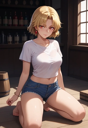 touhou,hoshiguma_yuugi,denim shorts  - AI generated anime art