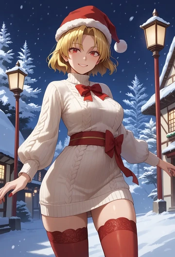 touhou,hoshiguma_yuugi,Christmas,sweater dress,stockings  - AI generated anime art