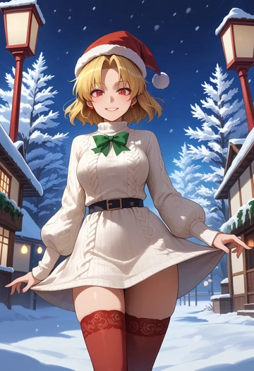 touhou,hoshiguma_yuugi,Christmas,sweater dress,stockings  - AI generated anime art