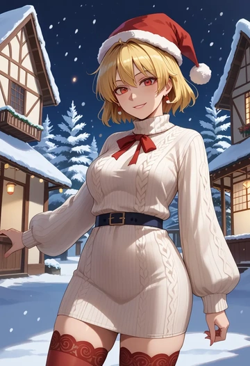 touhou,hoshiguma_yuugi,Christmas,sweater dress,stockings  - AI generated anime art