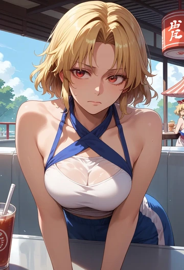 touhou,hoshiguma_yuugi,halter top,track pants  - AI generated anime art