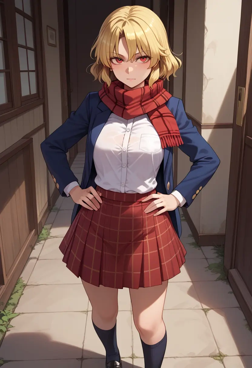 touhou,hoshiguma_yuugi,winter,student uniform,plaid skirt  - 