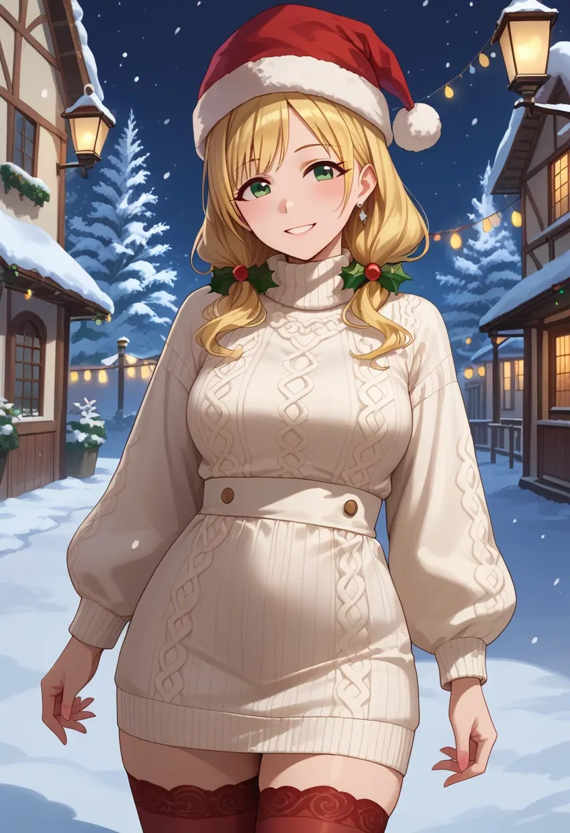 idolmaster,hoshii_miki,Christmas,sweater dress,stockings  - 