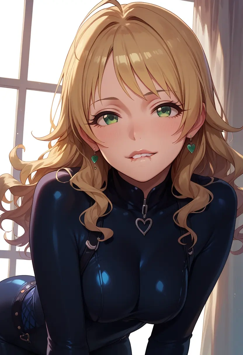 idolmaster,hoshii_miki,black widow bodysuit,spiderweb cape,leather gloves  - 