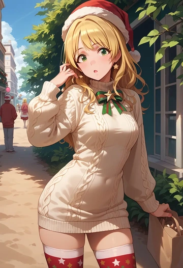 idolmaster,hoshii_miki,Christmas,sweater dress,stockings  - AI generated anime art