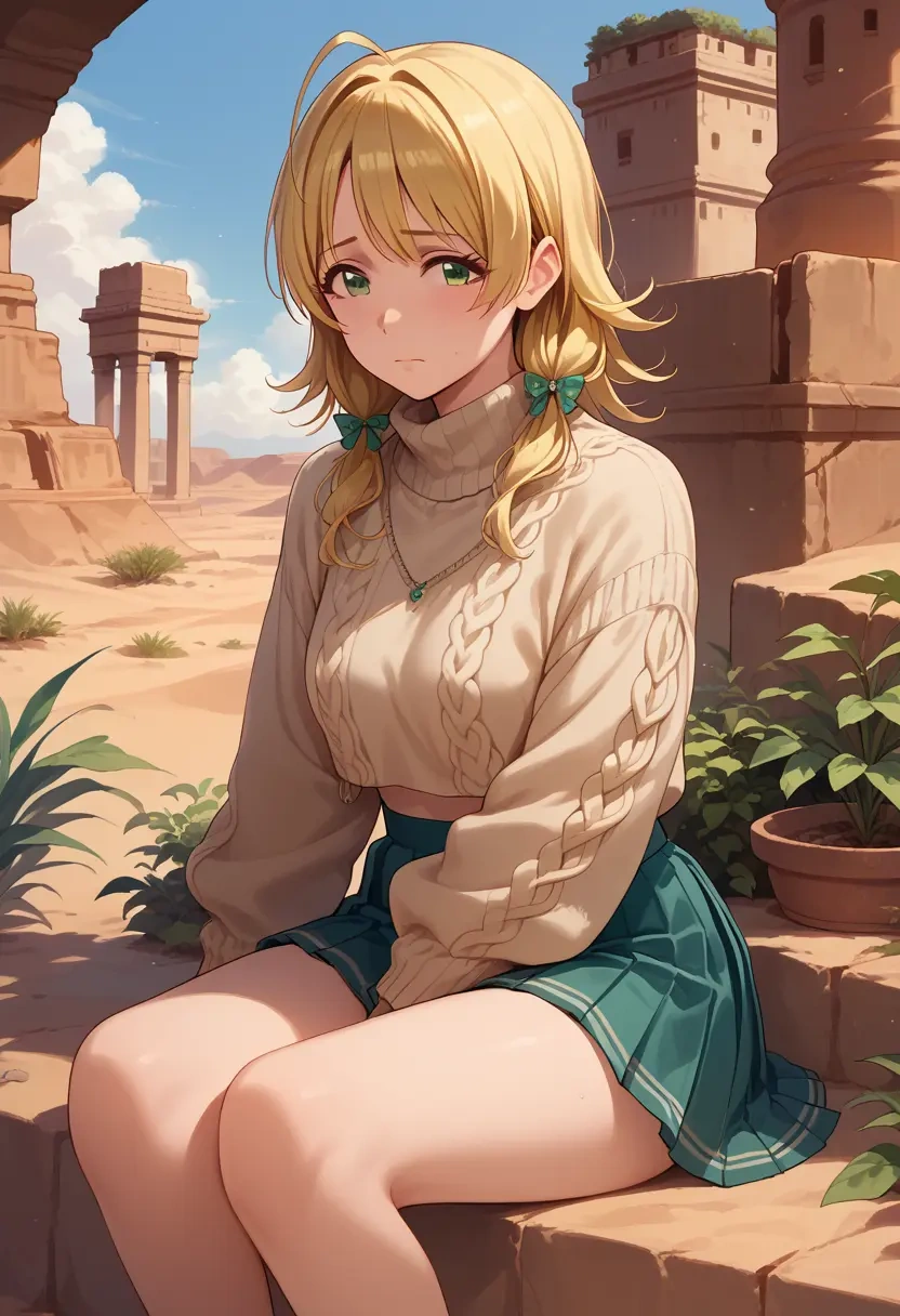 idolmaster,hoshii_miki,sweater,cropped,pleated midi skirt  - 