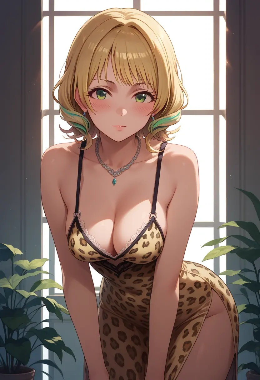 idolmaster,hoshii_miki,leopard print,silk slip dress  - 