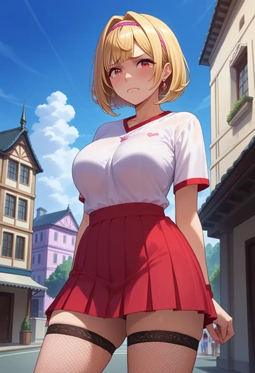 nijisanji,hoshikawa_sara,mini skirt, stockings  - AI generated anime art