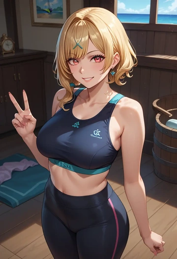 nijisanji,hoshikawa_sara,yoga shorts, bra  - AI generated anime art