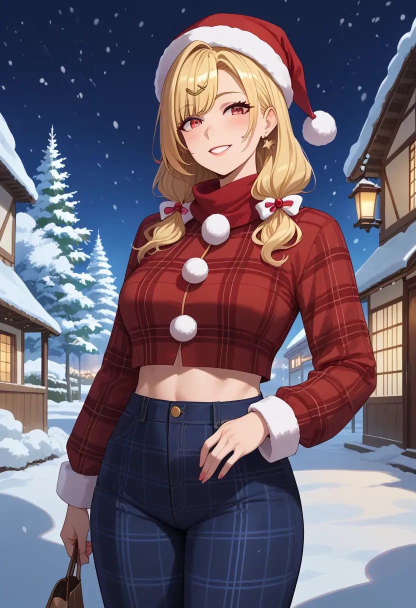 nijisanji,hoshikawa_sara,Christmas,plaid trousers  - 