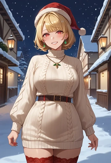 nijisanji,hoshikawa_sara,Christmas,sweater dress,stockings  - AI generated anime art