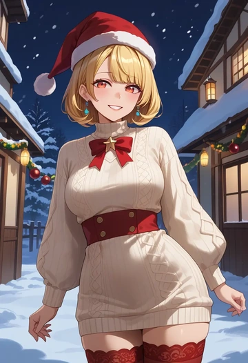 nijisanji,hoshikawa_sara,Christmas,sweater dress,stockings  - AI generated anime art