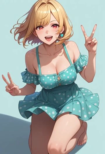 nijisanji,hoshikawa_sara,silk slip dress,polka dots  - AI generated anime art