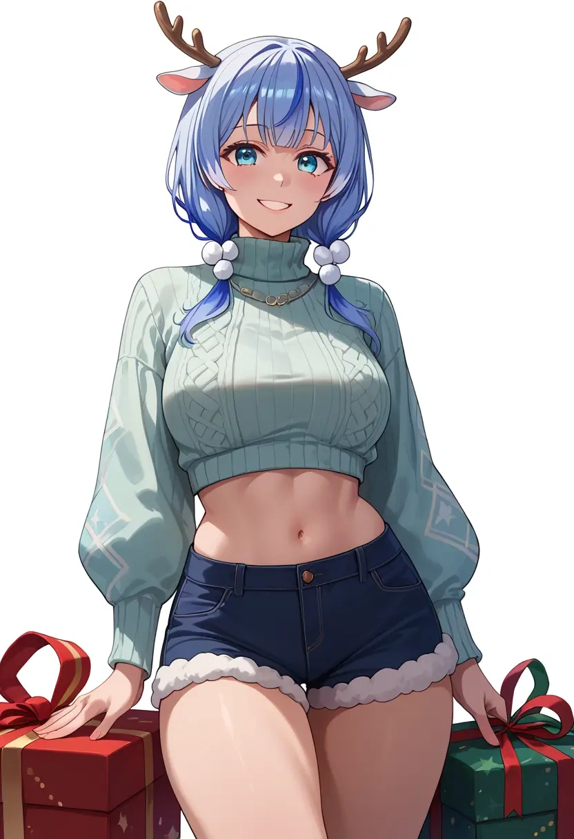 hololive,hoshimachi_suisei_(1st_costume),Christmas,red velvet shorts,turtleneck sweater  - 