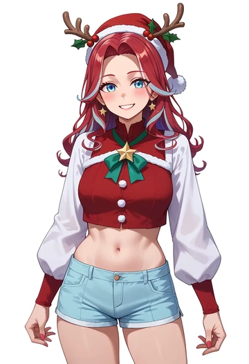 hololive,hoshimachi_suisei_(1st_costume),Christmas,red velvet shorts  - AI generated anime art