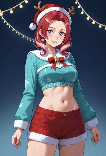 hololive,hoshimachi_suisei_(1st_costume),Christmas,red velvet shorts  - AI generated anime art